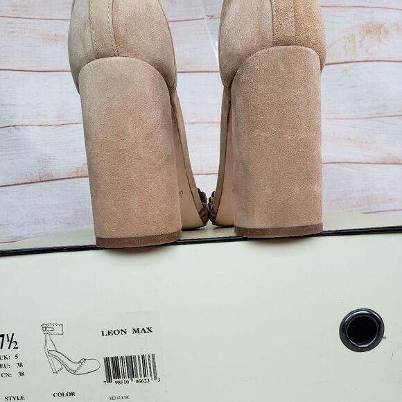 Leon Max/Max Studio Heap Kid Suede Ankle Strap Block Heel Pumps - Picture 11 of 15